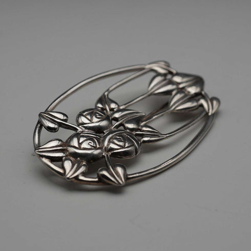 UK Vintage Sterling Silver Rennie Mackintosh Style Triple Rose Brooch Historic Originals