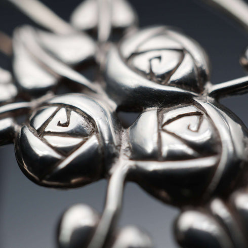 UK Vintage Sterling Silver Rennie Mackintosh Style Triple Rose Brooch Historic Originals