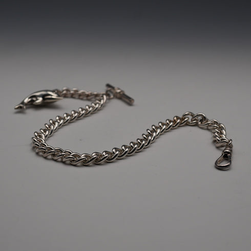 Vintage Silver-Plated Albert Chain with Dolphin Fob