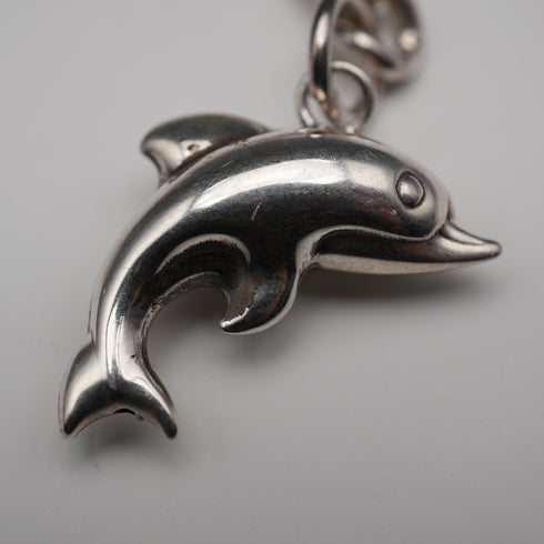 Vintage Silver-Plated Albert Chain with Dolphin Fob