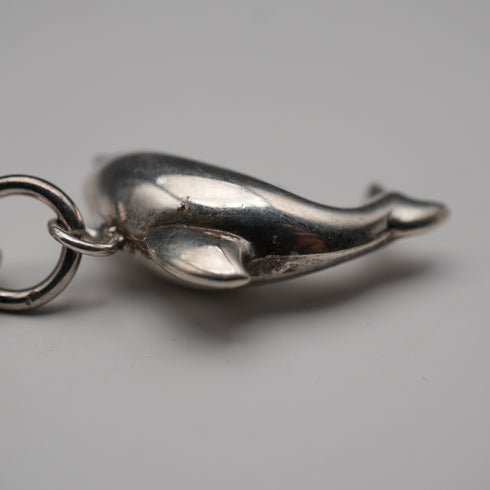Vintage Silver-Plated Albert Chain with Dolphin Fob