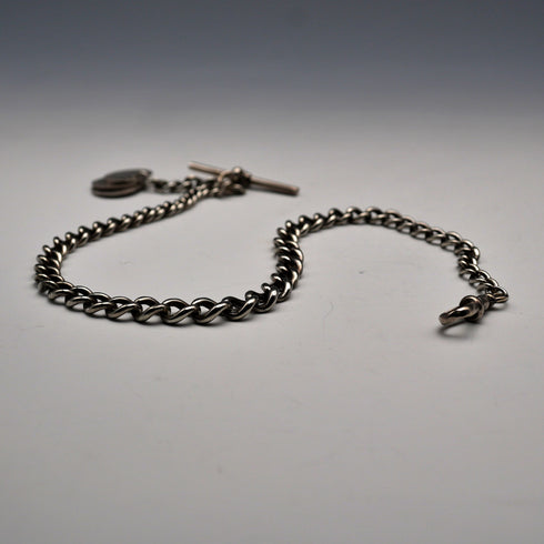 Vintage Silver Plated Albert Chain with 3 Pence Coin Fob