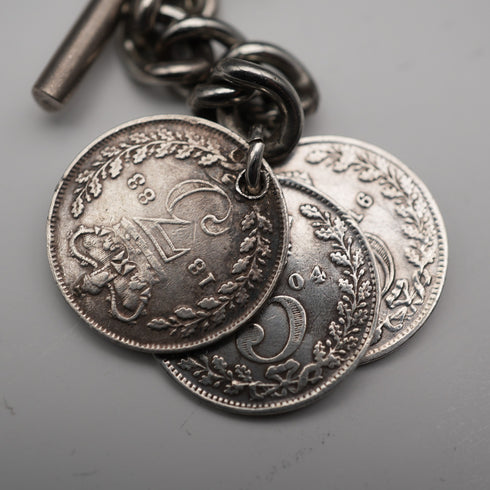 Vintage Silver Plated Albert Chain with 3 Pence Coin Fob