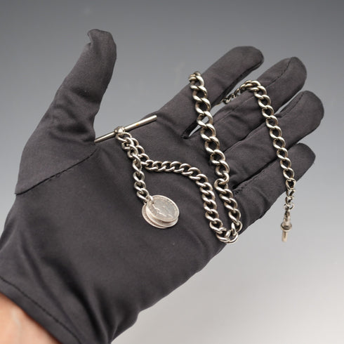 Vintage Silver Plated Albert Chain with 3 Pence Coin Fob