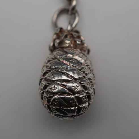 British Antique Sterling Silver Albert Chain 34g Trombone Link Pineapple Fob