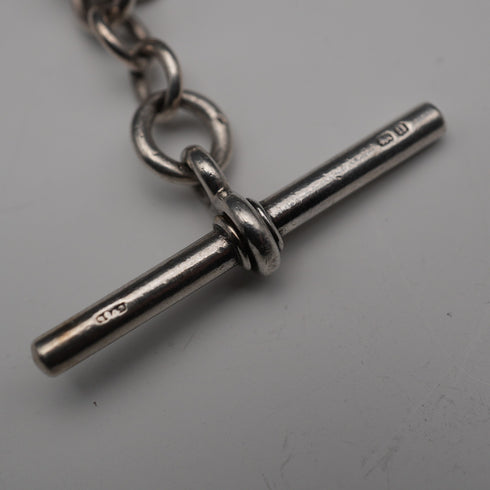 British Antique Sterling Silver Albert Chain 34g Trombone Link Pineapple Fob