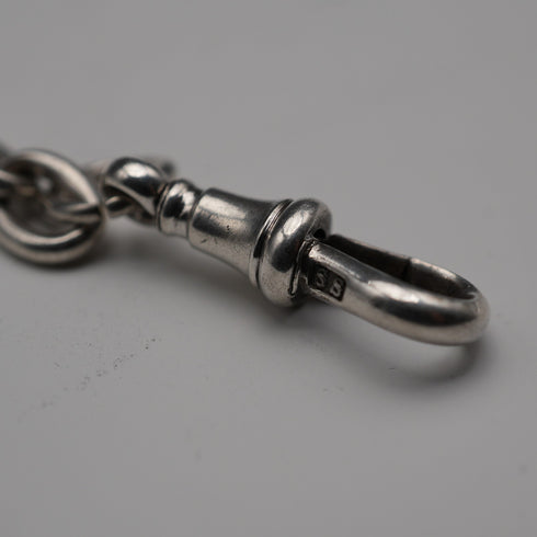 British Antique Sterling Silver Albert Chain 34g Trombone Link Pineapple Fob