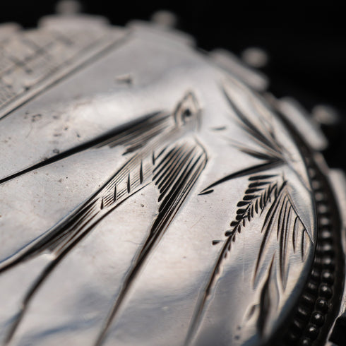 1893 English Antique Sterling Silver Hand-Engraved Swallow 2-Way Locket Brooch