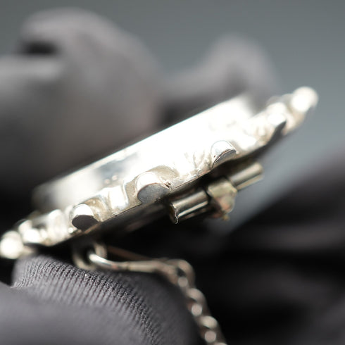 1893 English Antique Sterling Silver Hand-Engraved Swallow 2-Way Locket Brooch