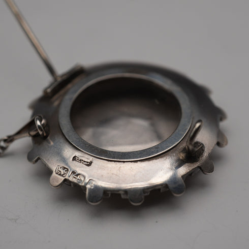 1893 English Antique Sterling Silver Hand-Engraved Swallow 2-Way Locket Brooch