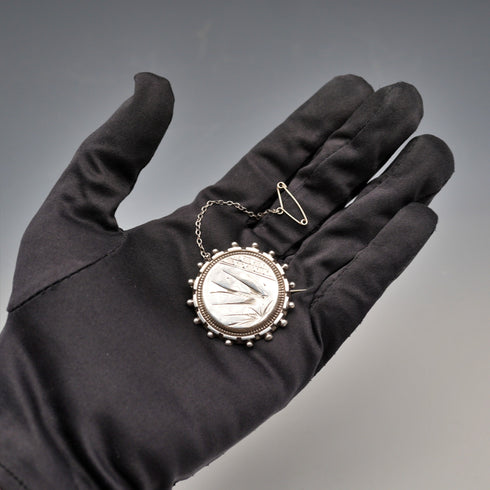 1893 English Antique Sterling Silver Hand-Engraved Swallow 2-Way Locket Brooch