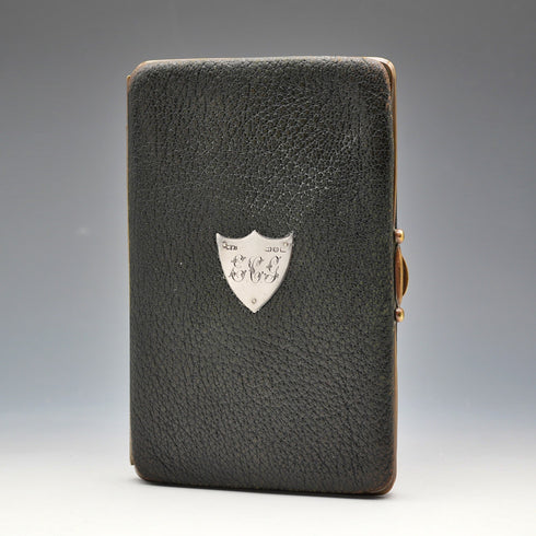 1896 English Antique Sterling Silver Mounted Black Leather Wallet by Charles Penny Brown