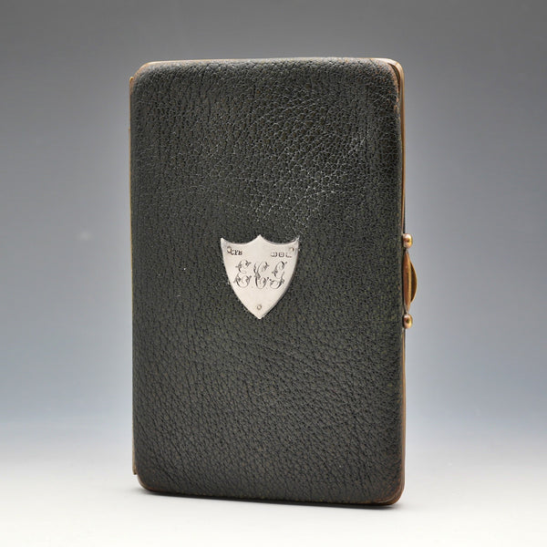 1896 English Antique Sterling Silver Mounted Black Leather Wallet by Charles Penny Brown