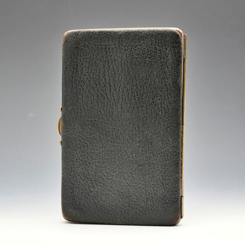 1896 English Antique Sterling Silver Mounted Black Leather Wallet by Charles Penny Brown