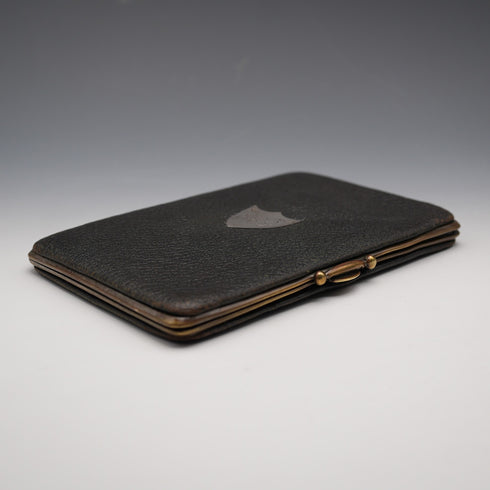 1896 English Antique Sterling Silver Mounted Black Leather Wallet by Charles Penny Brown
