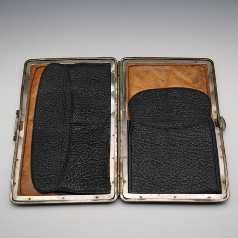 1896 English Antique Sterling Silver Mounted Black Leather Wallet by Charles Penny Brown