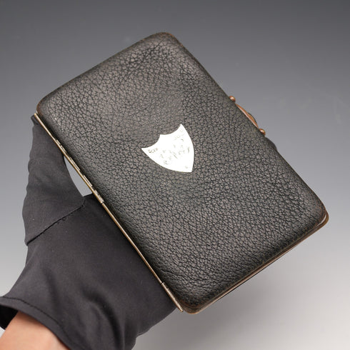 1896 English Antique Sterling Silver Mounted Black Leather Wallet by Charles Penny Brown