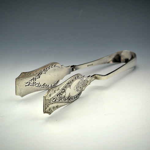 British Antique Silver Plate Sandwich Tongs by William Hutton