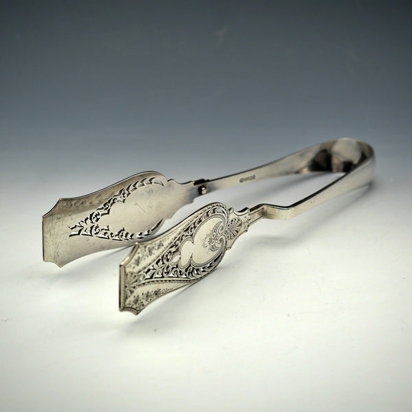 British Antique Silver Plate Sandwich Tongs by William Hutton