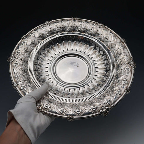 1865年 英国アンティーク シルバープレート製 コンポート 直径29cm