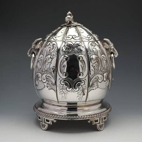 English Antique Silver Plate Biscuit Barrel by George Cuts