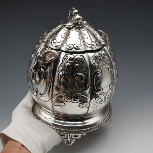 English Antique Silver Plate Biscuit Barrel by George Cuts