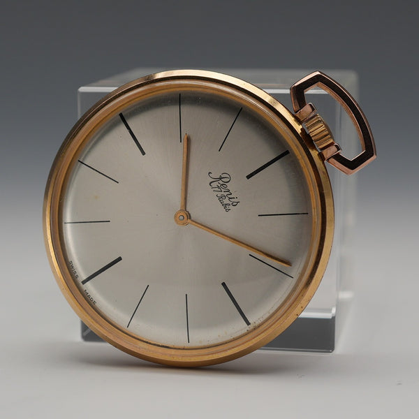 Circa 1950 Vintage Swiss Renis Pocket Watch Gold Filled Slim Open Face In Good Working Order