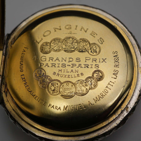 Circa 1907 Antique Longines Pocket Watch, Relief Engraved Silver Hunter Case, Good Working Condition