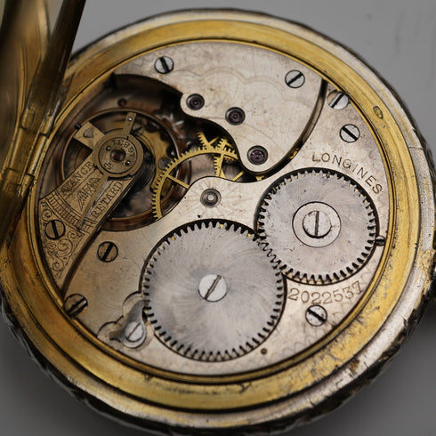 1907年頃 アンティーク ロンジン 懐中時計 レリーフ彫刻 銀側ハンターケース 動作良好