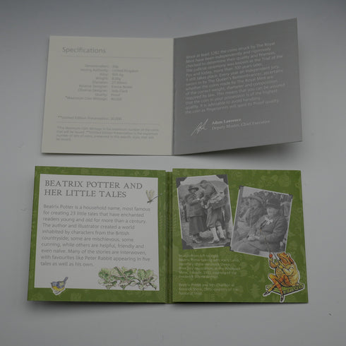UK Beatrix Potter 150th Anniversary "Jeremy Fisher" 50p Proof Silver Coin with Royal Mint Case and Certificate 29298