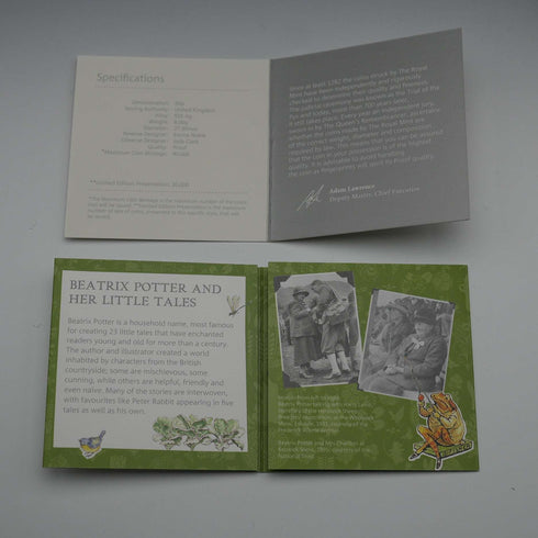 UK Beatrix Potter 150th Anniversary "Jeremy Fisher" 50p Proof Silver Coin with Royal Mint Case and Certificate 29298