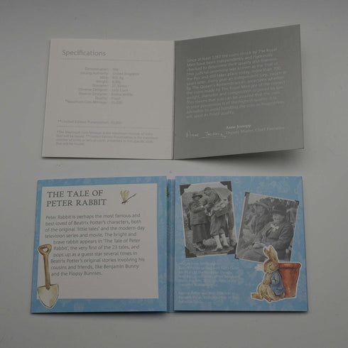 United Kingdom Beatrix Potter 150th Anniversary "Peter Rabbit" 50 Pence Commemorative Silver Coin Royal Mint, with Case and Booklet 00981