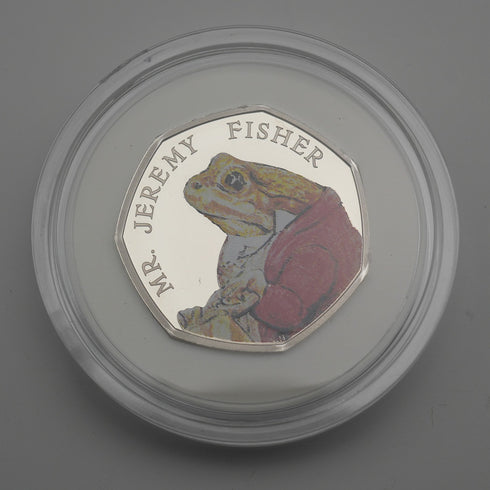 UK Beatrix Potter 150th Anniversary "Jeremy Fisher" 50p Proof Silver Coin with Royal Mint Case and Certificate 02065