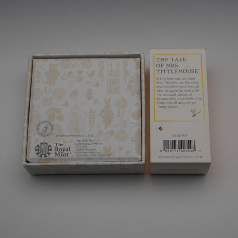 UK Beatrix Potter 150th Anniversary "Mrs. Tittlemouse" 50 Pence Commemorative Silver Coin Royal Mint with Case and Booklet 24619
