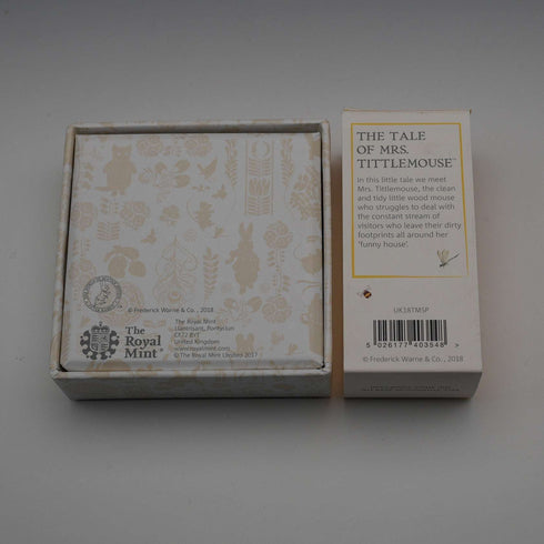 UK Beatrix Potter 150th Anniversary "Mrs. Tittlemouse" 50 Pence Commemorative Silver Coin Royal Mint with Case and Booklet 24619