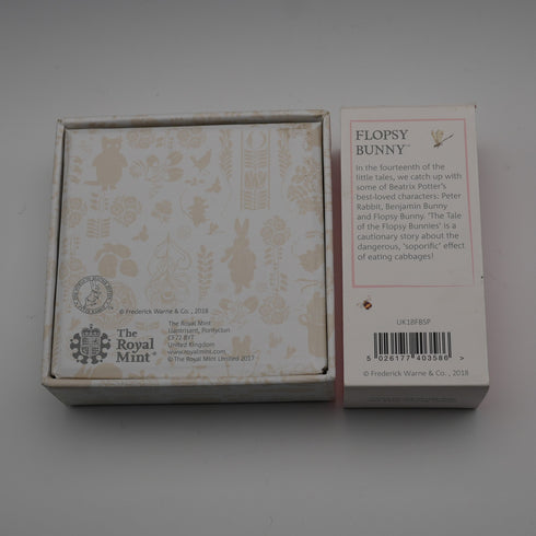 United Kingdom Beatrix Potter 150th Anniversary "Flopsy Bunny" 50p Proof Silver Coin Royal Mint, with Case and Certificate of Authenticity 23782