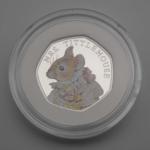 United Kingdom Beatrix Potter 150th Anniversary "Mrs. Tittlemouse" 50p Proof Silver Coin Royal Mint with Case and Certificate 26336