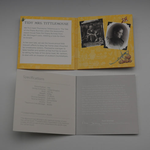 United Kingdom Beatrix Potter 150th Anniversary "Mrs. Tittlemouse" 50p Proof Silver Coin Royal Mint with Case and Certificate 26336