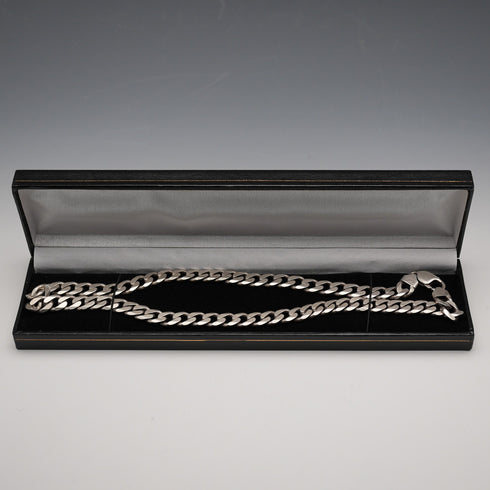 British Vintage Sterling Silver Curb Chain Necklace, 52cm, 66g, with Case