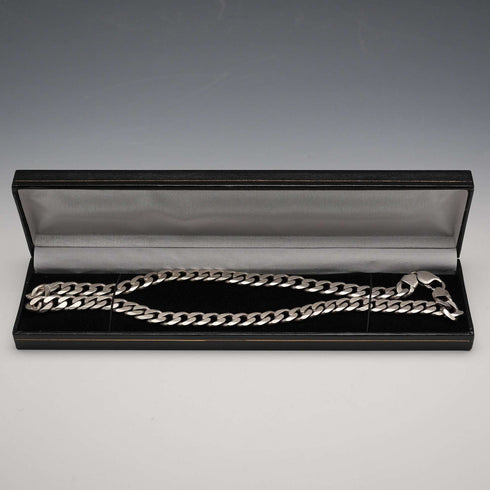 British Vintage Sterling Silver Curb Chain Necklace, 52cm, 66g, with Case