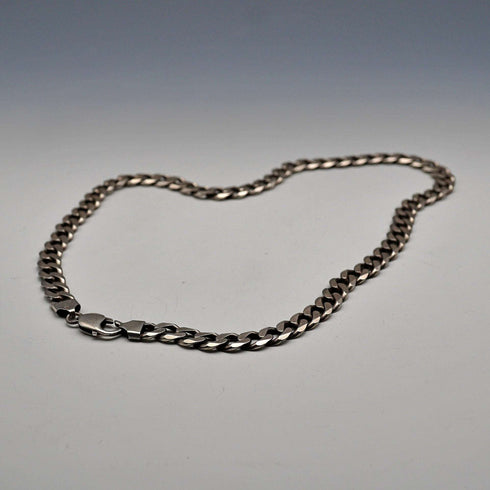 British Vintage Sterling Silver Curb Chain Necklace, 52cm, 66g, with Case