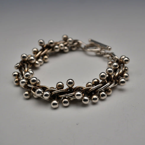 Vintage three-dimensional knit ball cluster sterling silver bracelet 70g