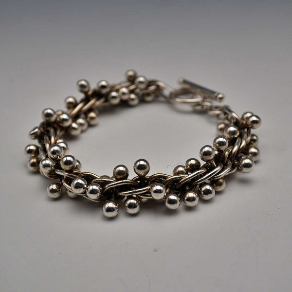 Vintage three-dimensional knit ball cluster sterling silver bracelet 70g