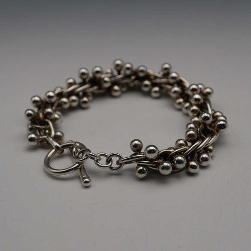 Vintage three-dimensional knit ball cluster sterling silver bracelet 70g