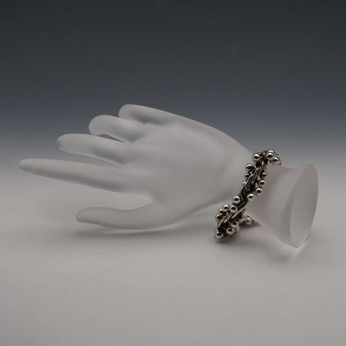 Vintage three-dimensional knit ball cluster sterling silver bracelet 70g