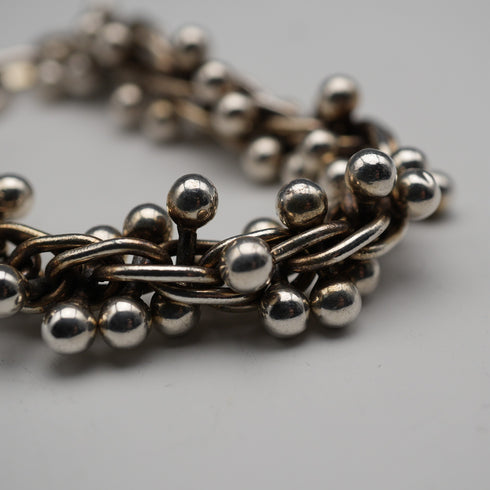 Vintage three-dimensional knit ball cluster sterling silver bracelet 70g