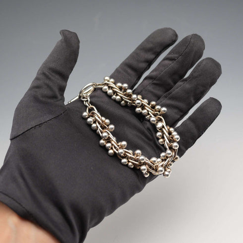 Vintage three-dimensional knit ball cluster sterling silver bracelet 70g