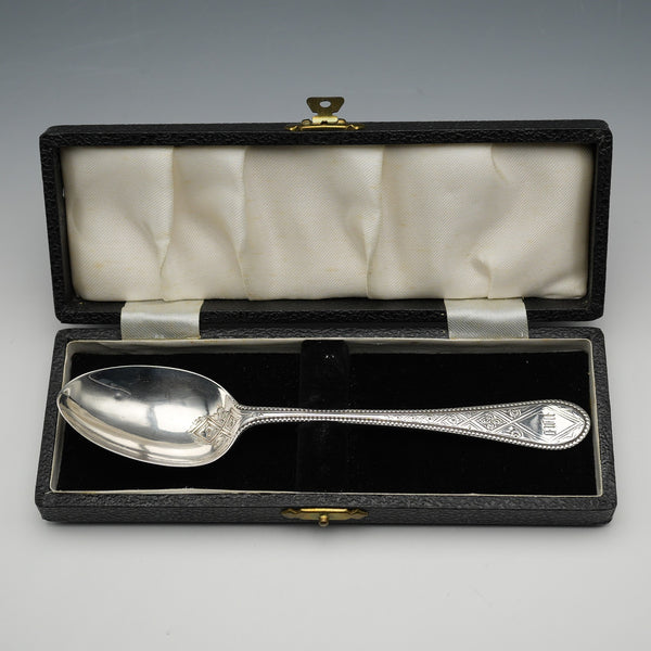 1866年 英国アンティーク 純銀製 クリスニングスプーン 37g ケース入 Martin, Hall&Co