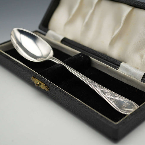 1866 British Antique Solid Silver Christening Spoon, 37g, Cased, Martin, Hall & Co