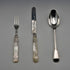 Circa 1838 English Antique Sterling Silver & Mother-of-Pearl Christening Cutlery Set in Case by Samuel Harwood